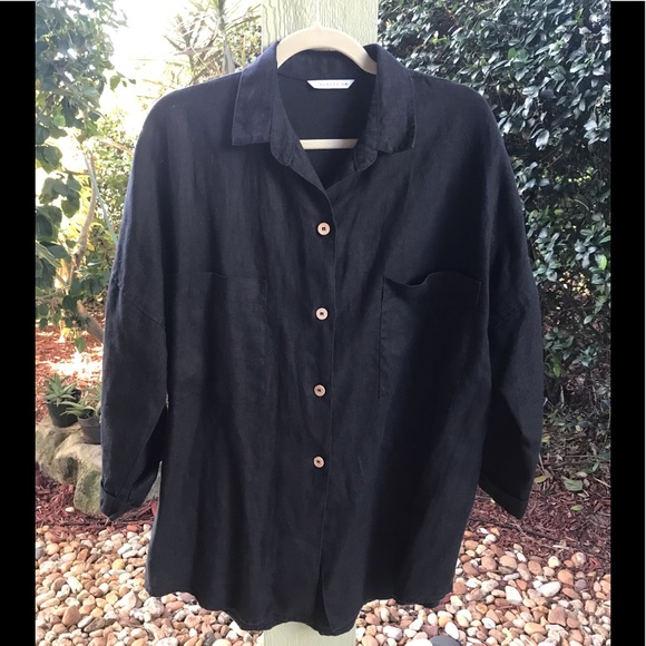 Linenfox Tops - Linenfox Kay Shirt, Black, size small/medium